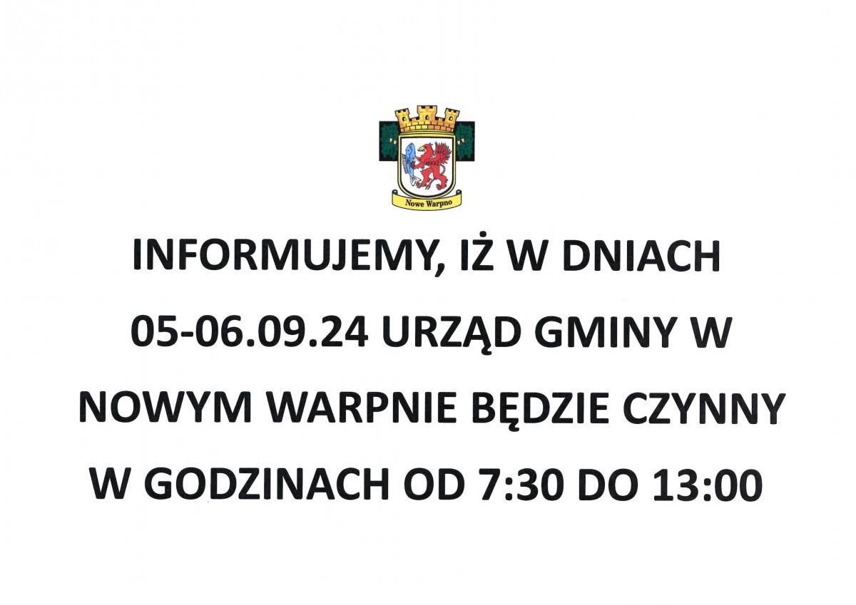 Zdjęcie: 05-06.09 Urząd Gminy w Nowym Warpnie czynny do godziny 13:00